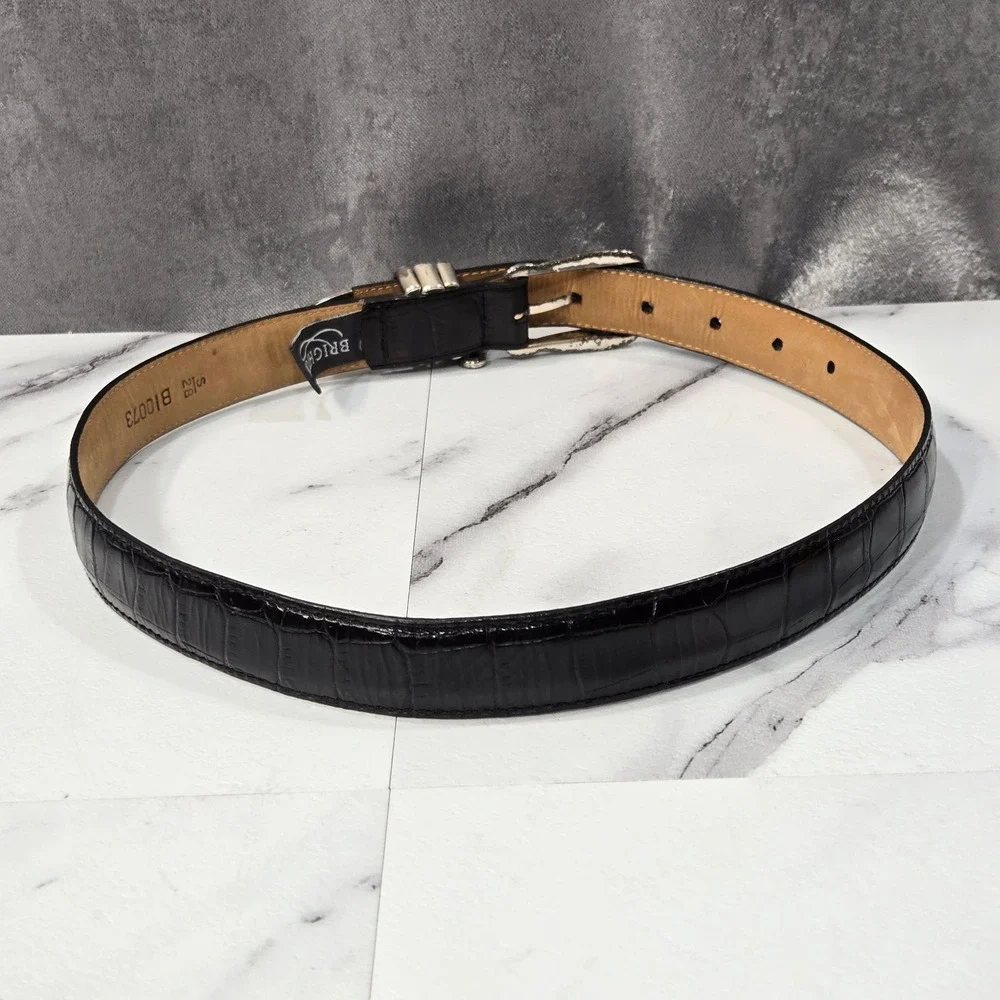 Brighton Belt Womens S 28 Black Croco Embossed Leather Silver Charms Classic